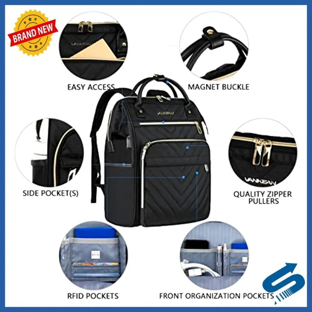 Large Capacity Laptop Backpack Waterproof USB Port RFID Pockets Travel Daypack - Picture 6 of 6
